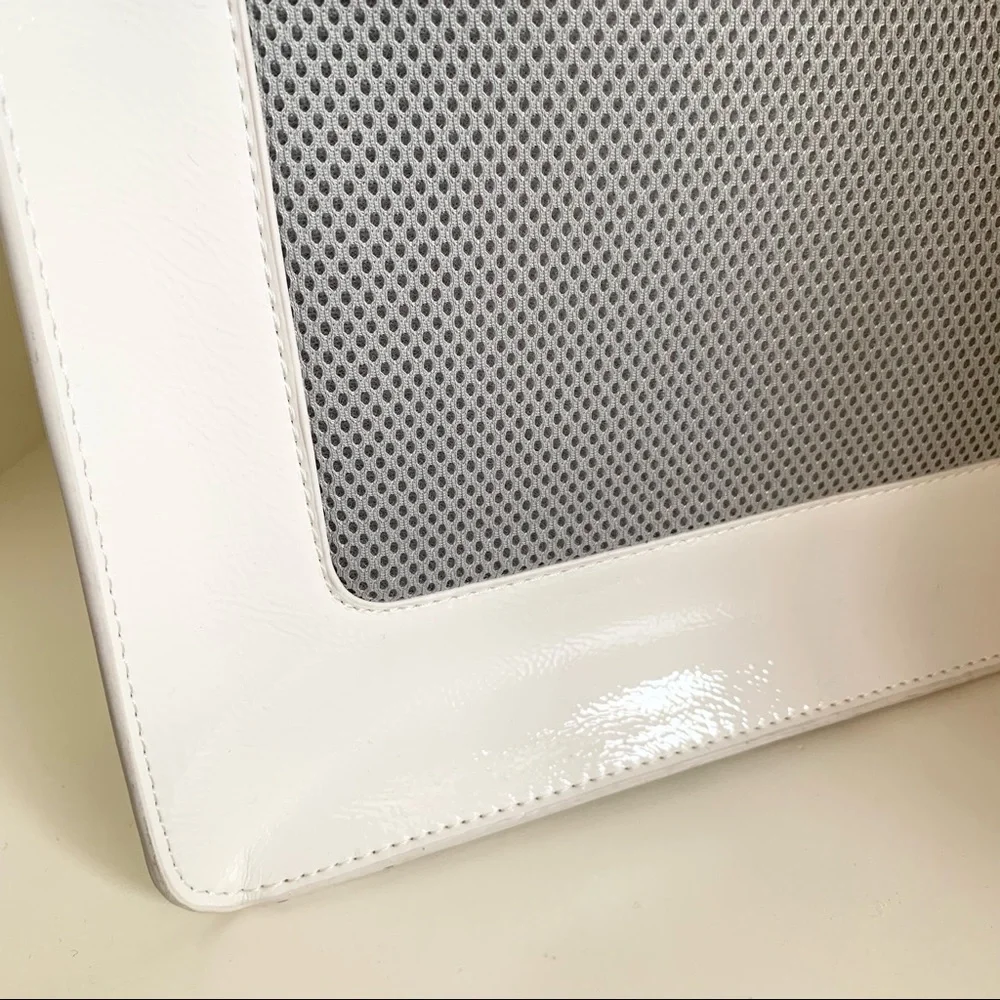 White patent minimal sporty tote bag